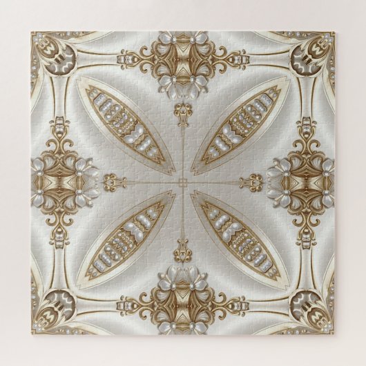 Golden Ornate Frame with Pearls Jigsaw Puzzle Legpuzzel (Horizontaal)