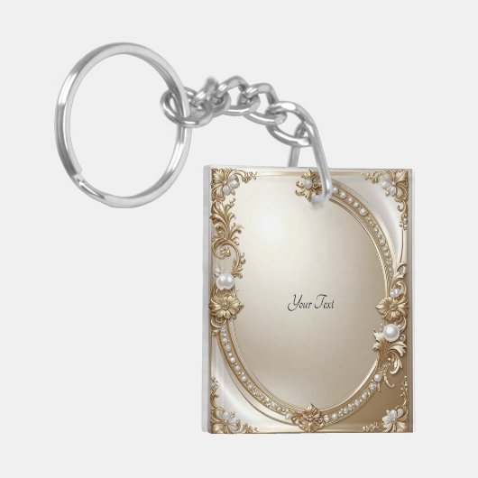 Golden Ornate Frame with Pearls Keychain (Voorkant Links)