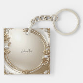 Golden Ornate Frame with Pearls Keychain (Achterkant)