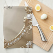 Golden Ornate Frame with Pearls Kitchen Towel Theedoek (Quarter Fold)