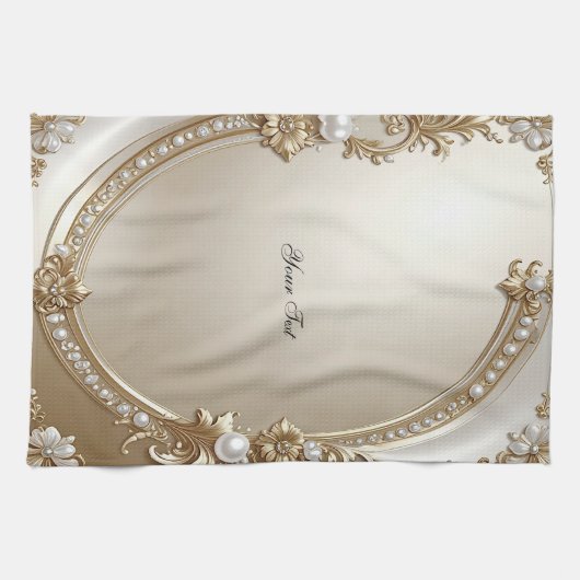 Golden Ornate Frame with Pearls Kitchen Towel Theedoek (Horizontaal)