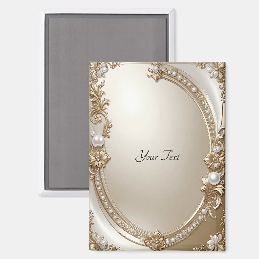 Golden Ornate Frame with Pearls Magnet (Voorkant / Achterkant)