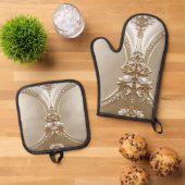 Golden Ornate Frame with Pearls Ovenwant & Pannenlap Set (Top down)