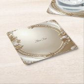 Golden Ornate Frame with Pearls Paper Coaster Kartonnen Onderzetters (Schuin)