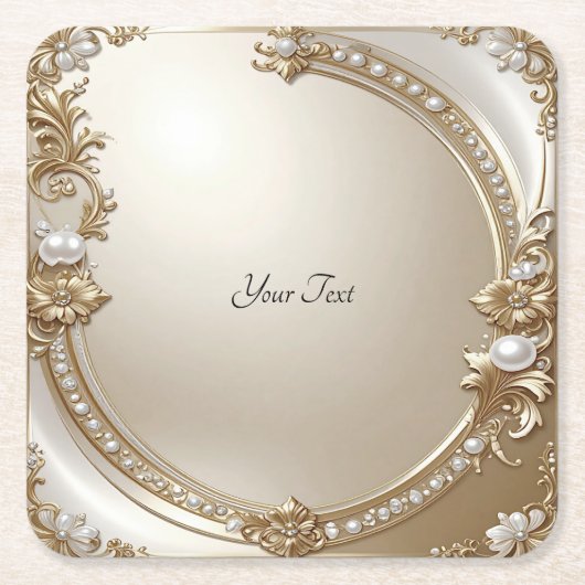 Golden Ornate Frame with Pearls Paper Coaster Kartonnen Onderzetters (Voorkant)