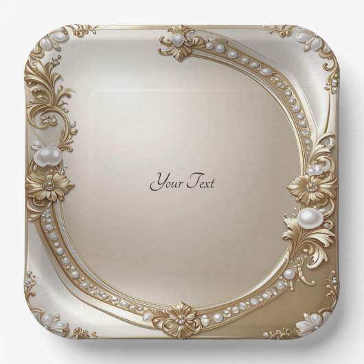 Golden Ornate Frame with Pearls Paper Plate Papieren Bordje (Voorkant)