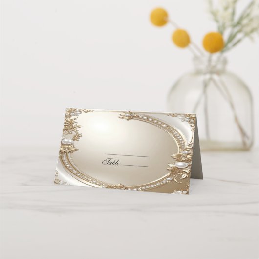 Golden Ornate Frame with Pearls Place Card Plaatskaartje (Voorkant)