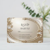 Golden Ornate Frame with Pearls RSVP Card Kaartje (Staand voorkant)