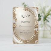 Golden Ornate Frame with Pearls RSVP Card Kaartje (Staand voorkant)