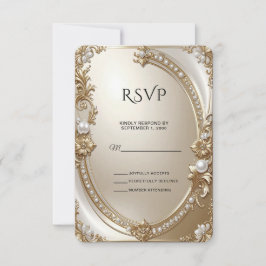 Golden Ornate Frame with Pearls RSVP Card Kaartje