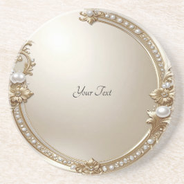 Golden Ornate Frame with Pearls Sandstone Coaster Zandsteen Onderzetter