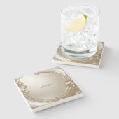 Golden Ornate Frame with Pearls Stone Coaster Stenen Onderzetter (Zijkant)