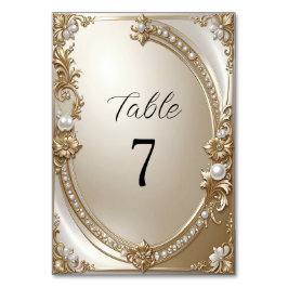 Golden Ornate Frame with Pearls Table Number Kaart