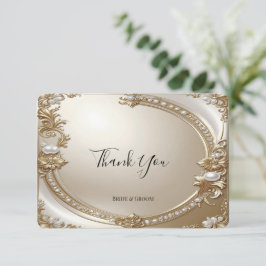 Golden Ornate Frame with Pearls Thank You Card Bedankkaart