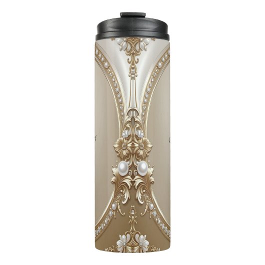Golden Ornate Frame with Pearls Thermal Tumbler Thermosbeker (Voorkant)