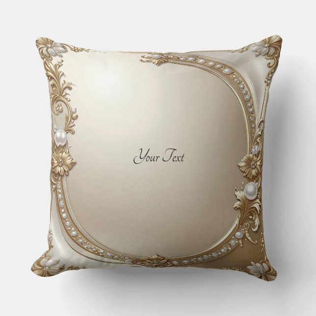 Golden Ornate Frame with Pearls Throw Pillow Kussen (Voorkant)