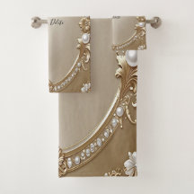 Golden Ornate Frame with Pearls Towel Set