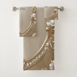 Golden Ornate Frame with Pearls Towel Set Bad Handdoek
