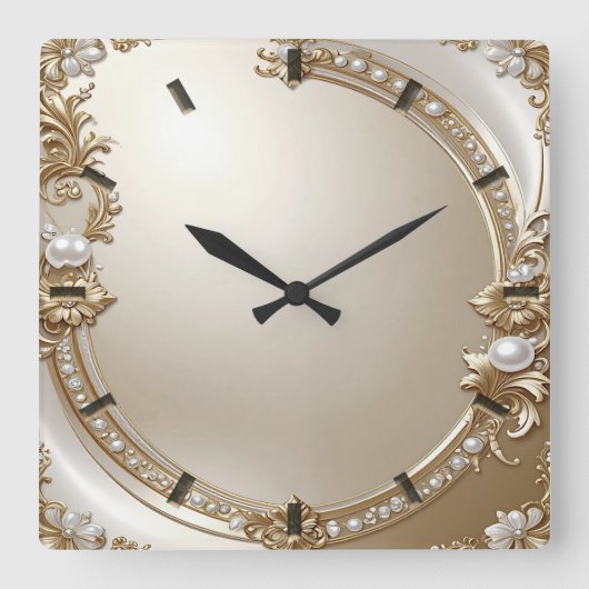 Golden Ornate Frame with Pearls Wall Clock Vierkante Klok (Voorkant)
