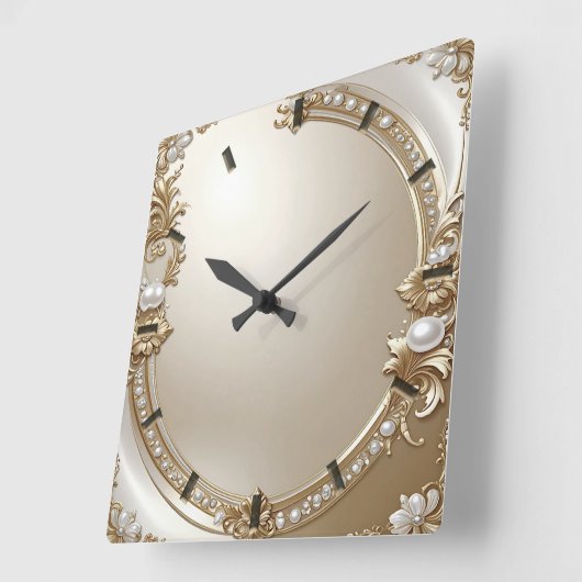Golden Ornate Frame with Pearls Wall Clock Vierkante Klok (Hoek)