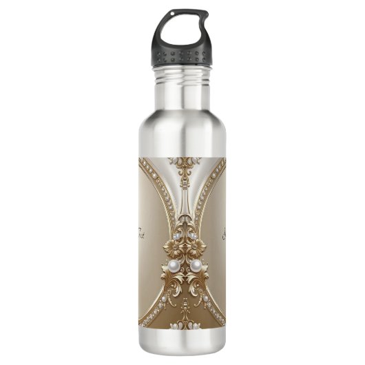 Golden Ornate Frame with Pearls Water Bottle Waterfles (Voorkant)