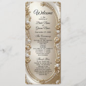 Golden Ornate Frame with Pearls Wedding Program Programmakaart (Voorkant)