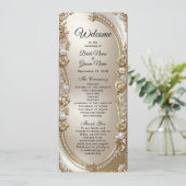 Golden Ornate Frame with Pearls Wedding Program Programmakaart (Staand voorkant)