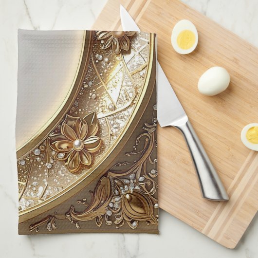Golden Ornate Kitchen Towel Theedoek (Quarter Fold)