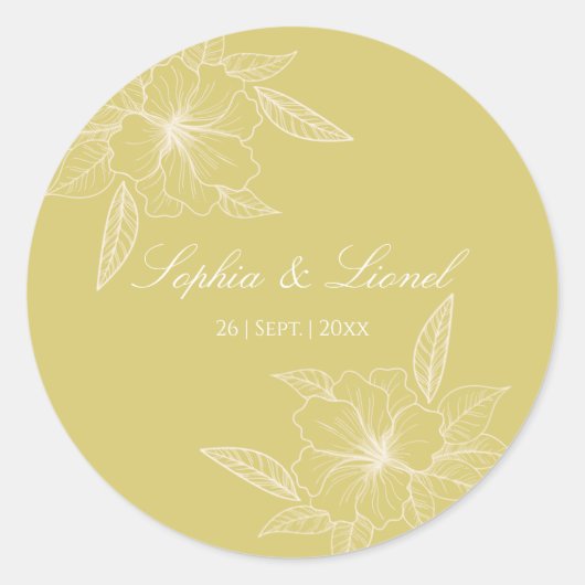 Golden Outline Floral Bruiloft Sticker (Voorkant)