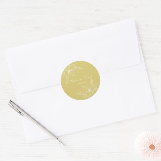 Golden Outline Floral Bruiloft Sticker (Envelop)