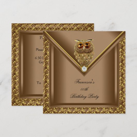 Golden Owl Afbeelding Elite Elegant Birthday Party Kaart (Voorkant / Achterkant)