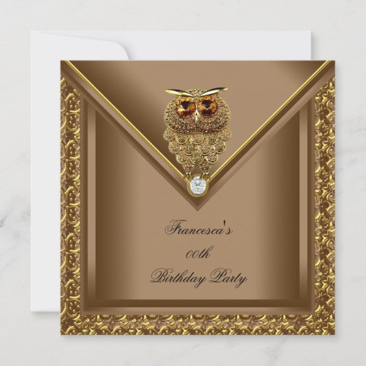 Golden Owl Afbeelding Elite Elegant Birthday Party Kaart (Voorkant)