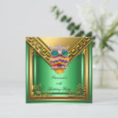 Golden Owl Elite Elegant Birthday Party Green Kaart (Staand voorkant)