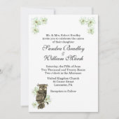 Golden Owl en Green Flowers Wedding Invitation Kaart (Voorkant)