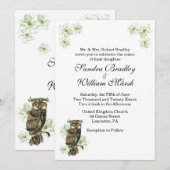 Golden Owl en Green Flowers Wedding Invitation Kaart (Voorkant / Achterkant)