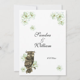 Golden Owl en Green Flowers Wedding Invitation Kaart