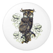 Golden Owl Green Orchids Keramische Knop (Voorkant)