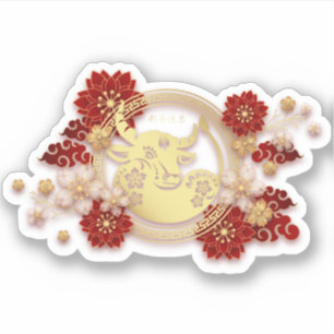 Golden ox Happy Chinees Nieuwjaar Sticker