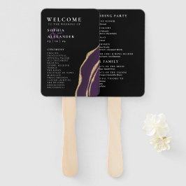 Golden paarse agaat bruiloft programma Set van fan Handwaaier