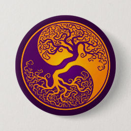 Golden Paarse boom van Life Yin Yang Ronde Button 7,6 Cm