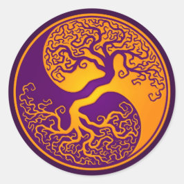 Golden Paarse boom van Life Yin Yang Ronde Sticker