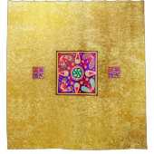 Golden & Paarse Mexicaanse Huichol Boho Folk Art Douchegordijn (Voorkant)