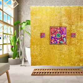 Golden & Paarse Mexicaanse Huichol Boho Folk Art Douchegordijn