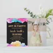 Golden Paarse Paint Birthday met foto Kaart (Staand voorkant)