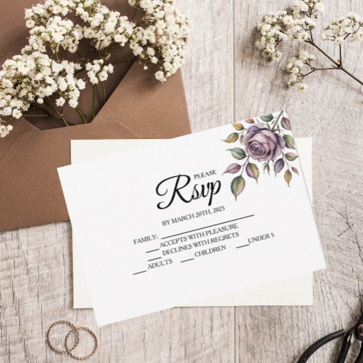 Golden Paarse Roos Designer RSVP-kaarten RSVP Kaartje
