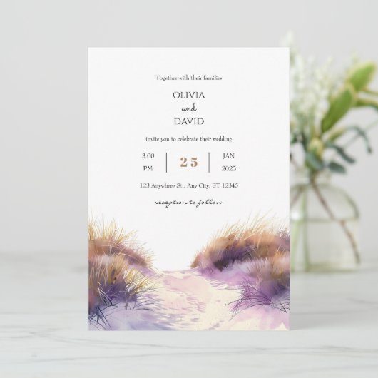 Golden Paarse Zonsondergang Zandduinen Strand Brui Kaart (Staand voorkant)