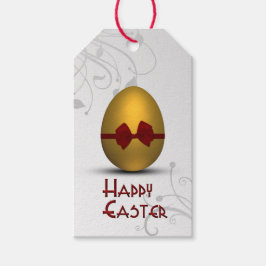 Golden paaseieren met boomgrilpatroon cadeaulabel