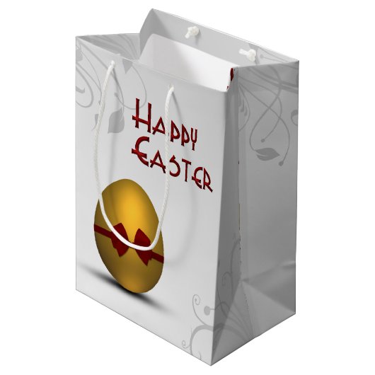 Golden paaseieren met boomgrilpatroon medium cadeauzakje (Voorkant Gekanteld)