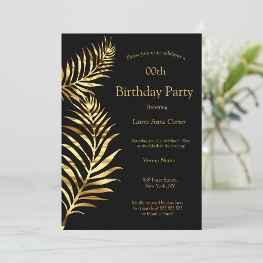 Golden Palm Black Gold Birthday Kaart (Staand voorkant)