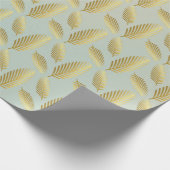 Golden palm bladerpatroon en blauw cadeaupapier (Hoek)
